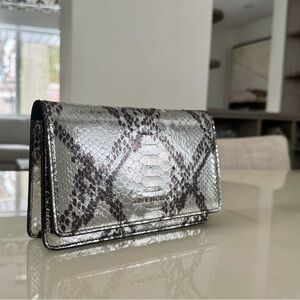 Givenchy Silver Snakeskin Clutch with Metallic Sheen